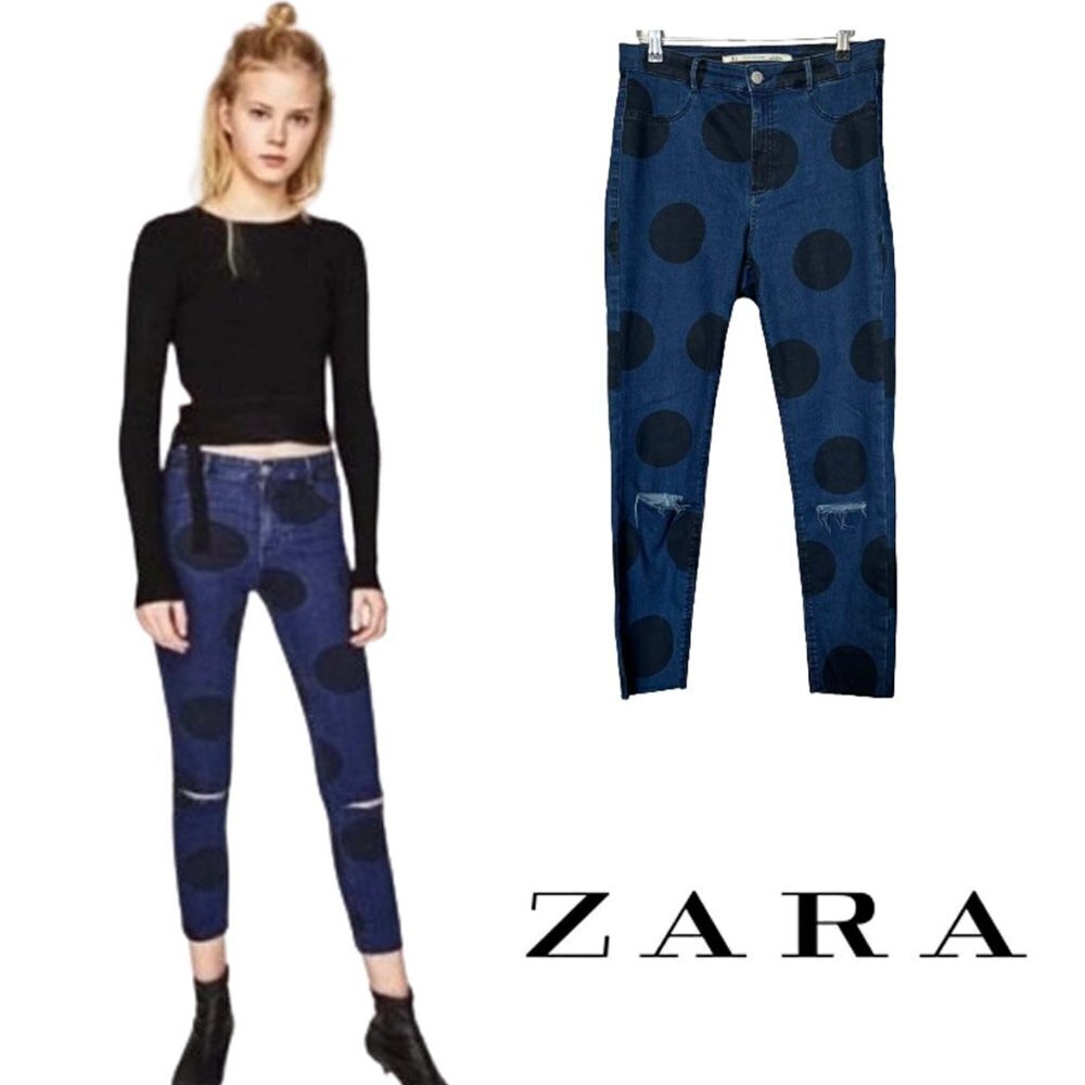 Zara Polka Dot Cropped Jeans Size 10